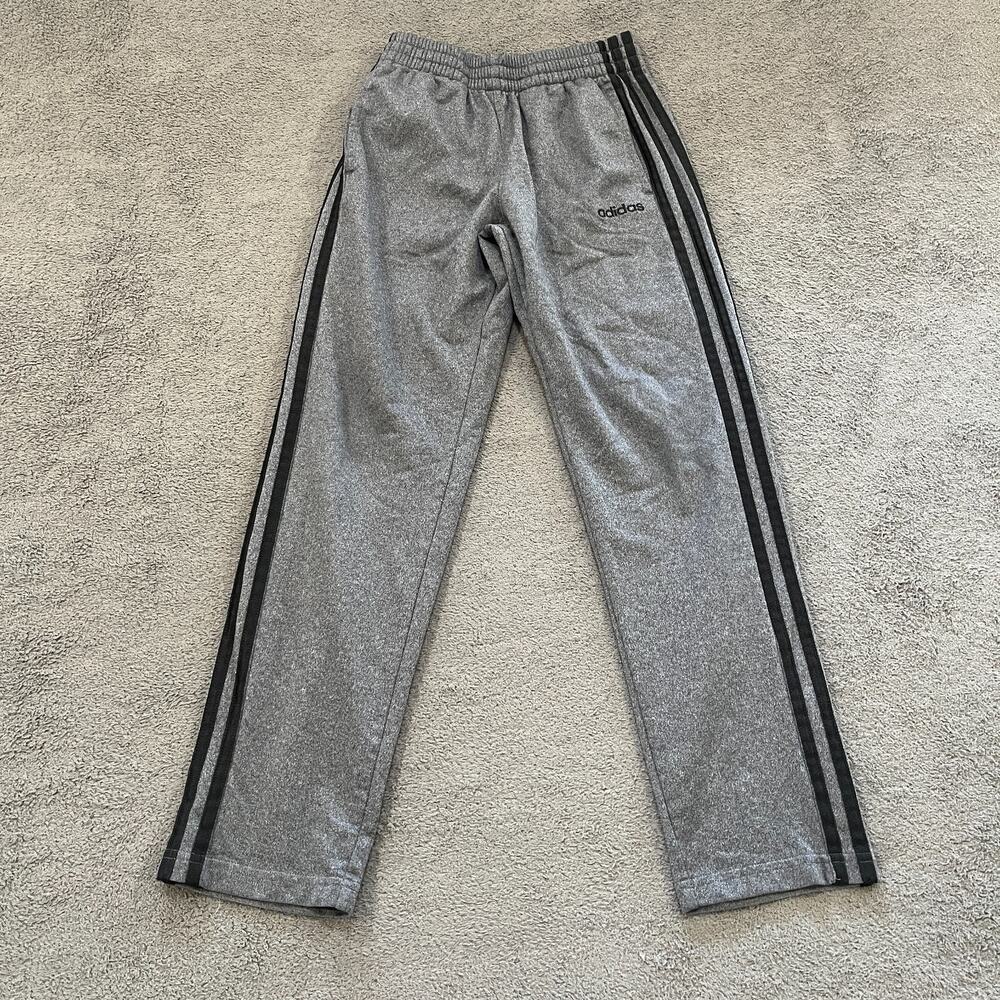 Adidas Essentials Gray Heather 3-Stripe Straight Leg Track Pants Kids Size M